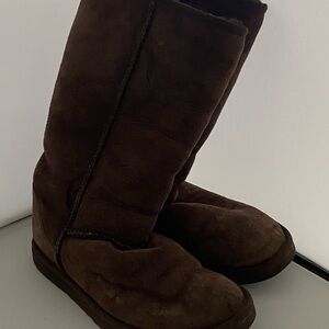 UGG Tall Chocolate Suede Shearling Boots, women’s size 7